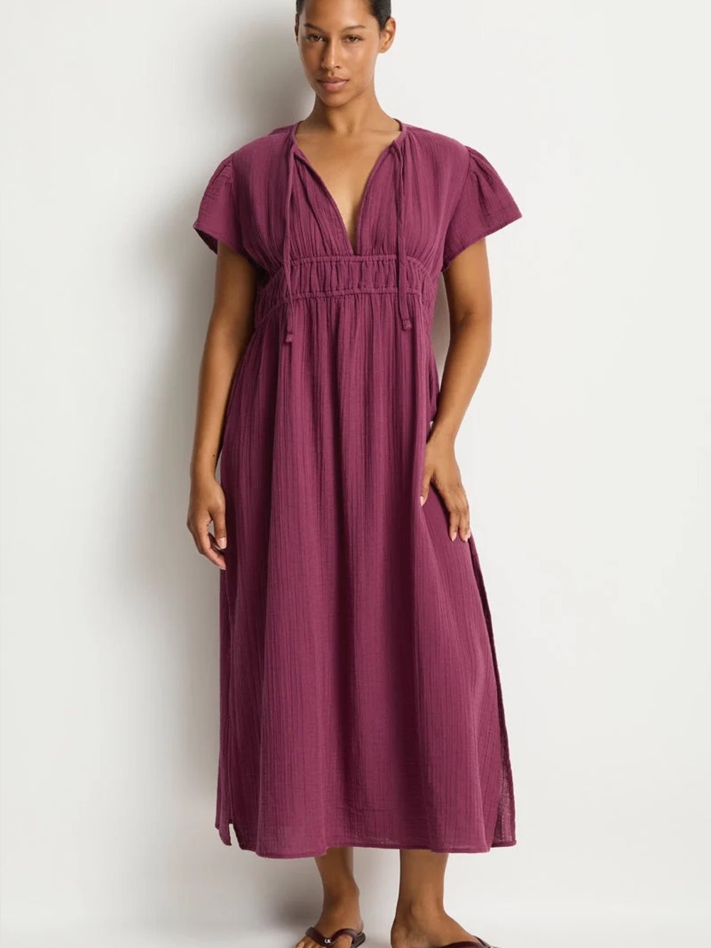 Joe Fresh Aubergine Cotton Gauze V-Neck Oversized Maxi Dress